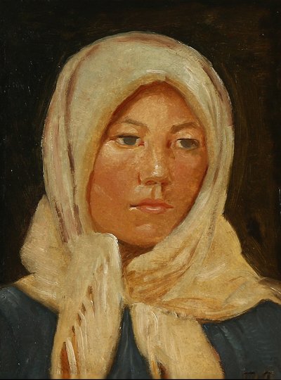 Young Woman from Skagen, Wearing a Scarf by Michael Peter Ancher